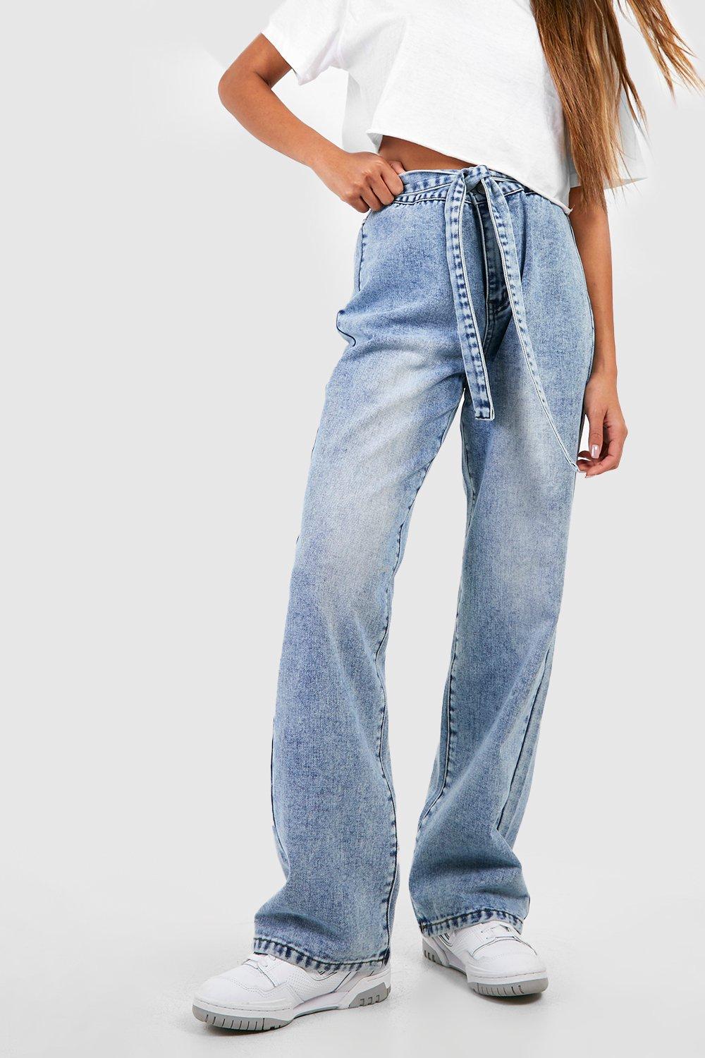 Belted hot sale jeans womens